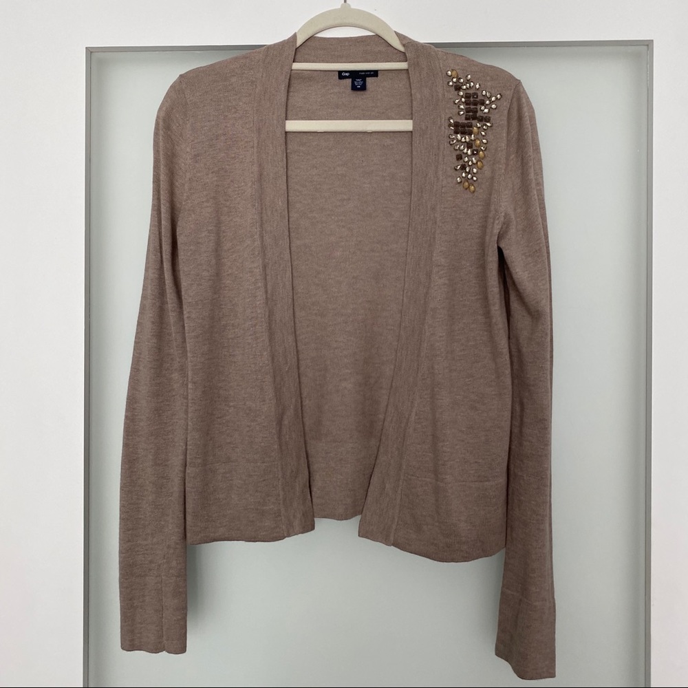 GAP tan silk blend crystal embellished cardigan sweater size XS - Picture 5 of 10